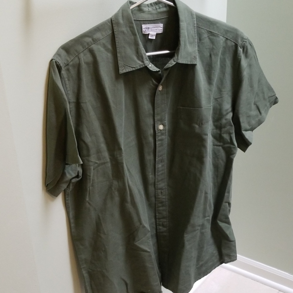 Gap Green Linen Short Sleeve Button Down Shirt